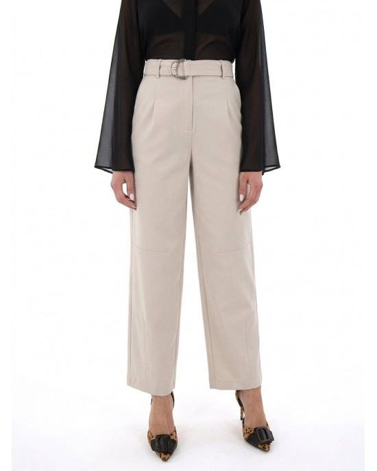 Zoya High-Waist Slouchy D-ring Buckle Vanilla Παντελόνι