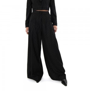 Zoya Silver Stripe High Waist Wide Leg Παντελόνι