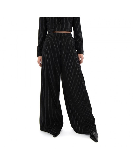 Zoya Silver Stripe High Waist Wide Leg Παντελόνι