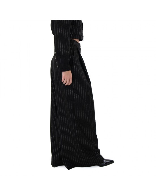 Zoya Silver Stripe High Waist Wide Leg Παντελόνι