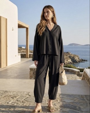 Zoya Longsleeve Πουκάμισο & Slouchy Παντελόνι Black