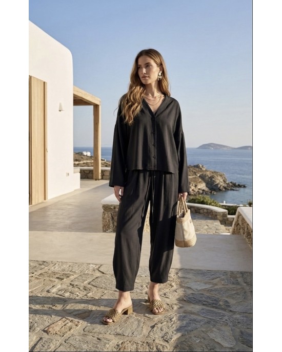 Zoya Longsleeve Πουκάμισο & Slouchy Παντελόνι Black