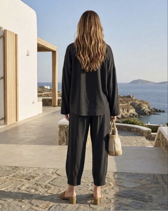 Zoya Longsleeve Πουκάμισο & Slouchy Παντελόνι Black