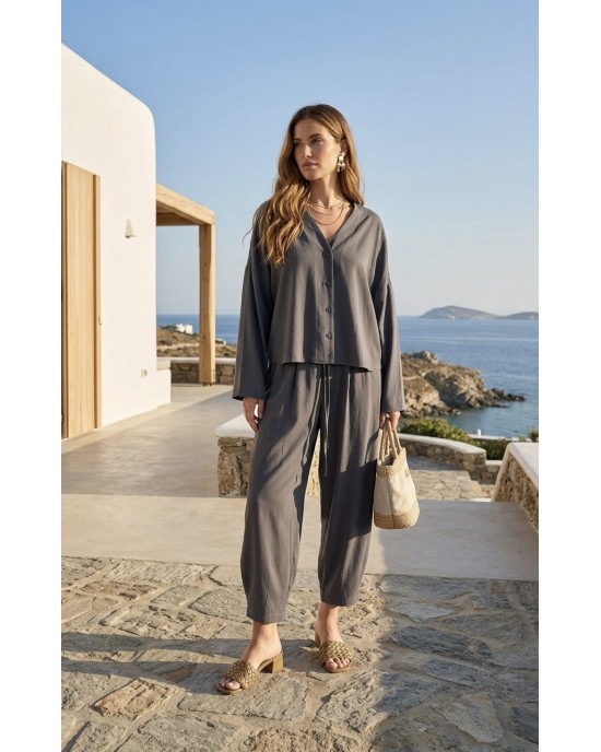 Zoya Longsleeve Πουκάμισο & Slouchy Παντελόνι Coal