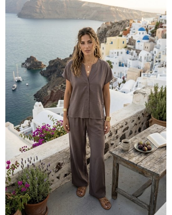 Zoya Set Taupe Πουκάμισο & Παντελόνι