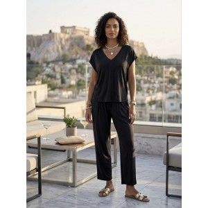 Zoya Rip Black V-Neck Μπλούζα & Παντελόνι