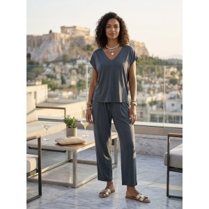 Zoya Rip Petrol V-Neck Μπλούζα & Παντελόνι