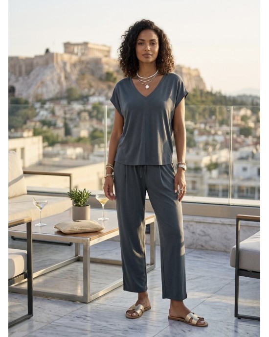Zoya Rip Petrol V-Neck Μπλούζα & Παντελόνι
