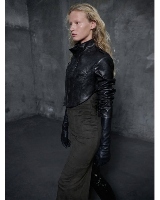 Zoya Faux Leather Crop Σακάκι Black