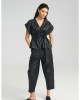 Zoya Faux Leather Belted Sleeveless Oversized Black Μπλούζα