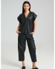 Zoya Faux Leather Belted Sleeveless Oversized Black Μπλούζα