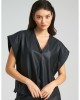 Zoya Faux Leather Belted Sleeveless Oversized Black Μπλούζα