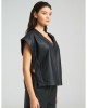 Zoya Faux Leather Belted Sleeveless Oversized Black Μπλούζα