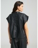 Zoya Faux Leather Belted Sleeveless Oversized Black Μπλούζα
