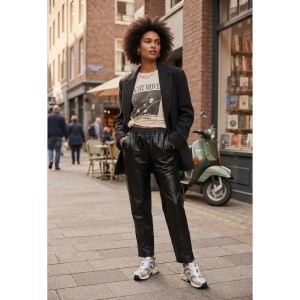 Zoya Faux Leather Elastic High Waist Slouchy Fit Black Παντελόνι