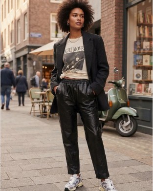 Zoya Faux Leather Elastic High Waist Slouchy Fit Black Παντελόνι