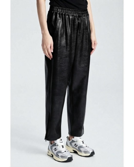 Zoya Faux Leather Elastic High Waist Slouchy Fit Black Παντελόνι