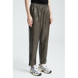 Zoya Faux Leather Elastic High Waist Slouchy Fit Khaki Παντελόνι