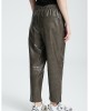 Zoya Faux Leather Elastic High Waist Slouchy Fit Khaki Παντελόνι