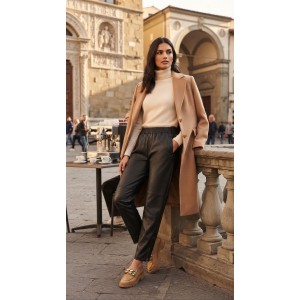 Zoya Faux Leather Elastic High Waist Slouchy Fit Black Παντελόνι