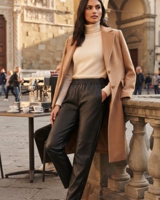 Zoya Faux Leather Elastic High Waist Slouchy Fit Black Παντελόνι