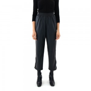 Zoya Faux Leather Elastic High Waist Slouchy Fit Black Παντελόνι