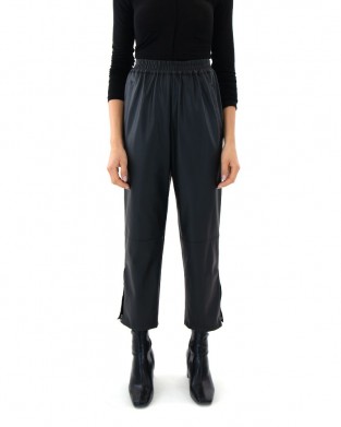 Zoya Faux Leather Elastic High Waist Slouchy Fit Black Παντελόνι
