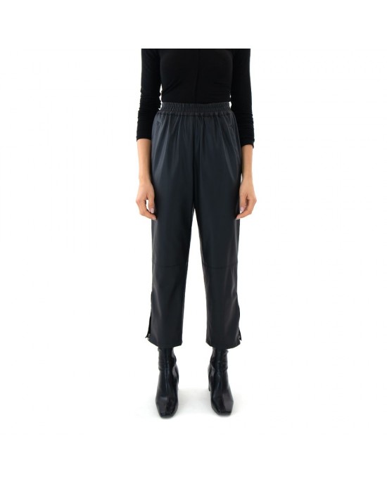 Zoya Faux Leather Elastic High Waist Slouchy Fit Black Παντελόνι