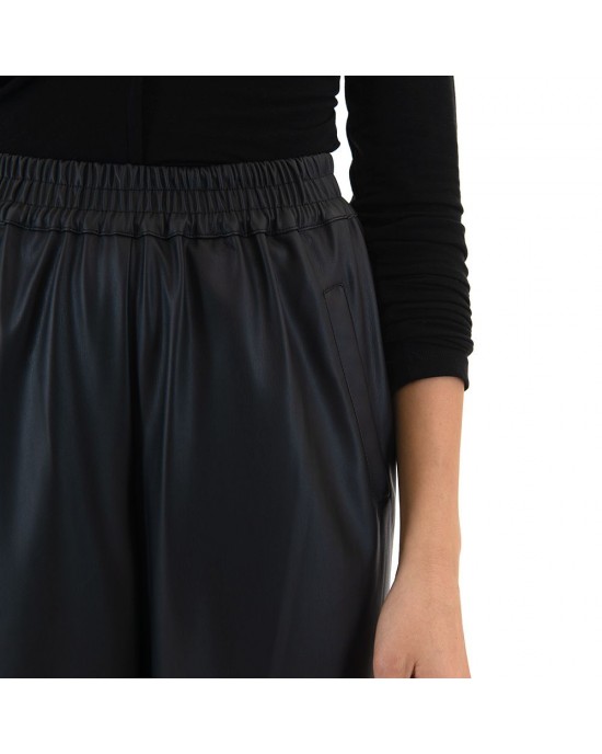 Zoya Faux Leather Elastic High Waist Slouchy Fit Black Παντελόνι