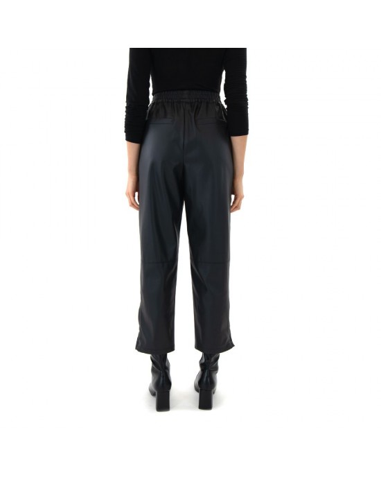 Zoya Faux Leather Elastic High Waist Slouchy Fit Black Παντελόνι