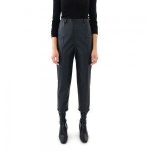 Zoya Faux Leather Elastic High Waist Slouchy Fit Black Παντελόνι