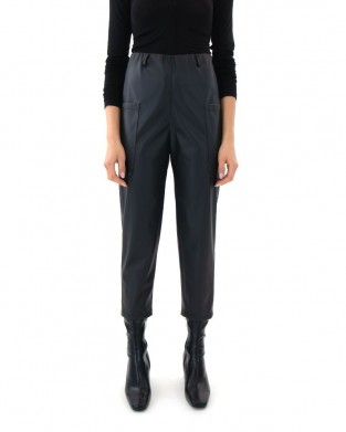 Zoya Faux Leather Elastic High Waist Slouchy Fit Black Παντελόνι