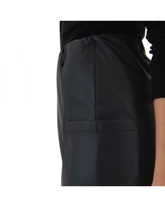 Zoya Faux Leather Elastic High Waist Slouchy Fit Black Παντελόνι