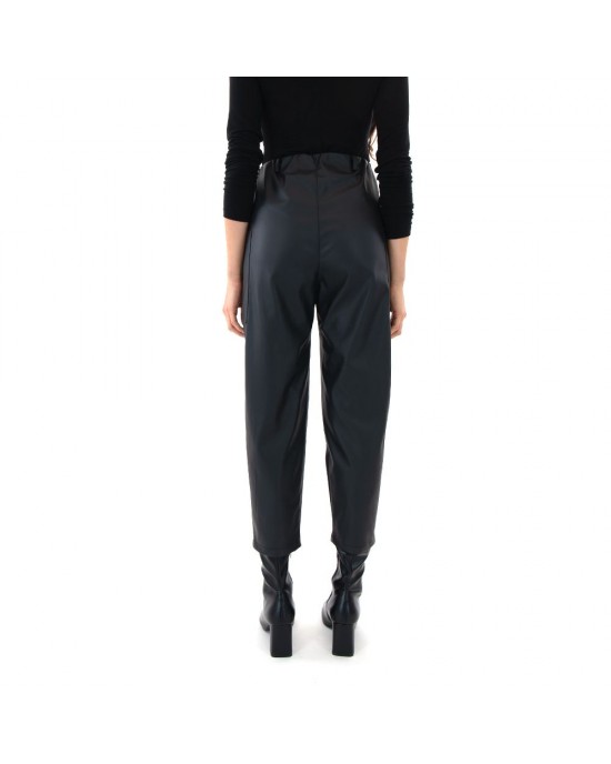 Zoya Faux Leather Elastic High Waist Slouchy Fit Black Παντελόνι