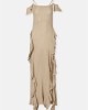 Zoya Cold-Shoulder Ruffle Gold Maxi Φόρεμα