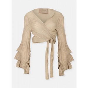 Zoya Tiered Ruffles Gold Set Wrap Top & Παντελόνι