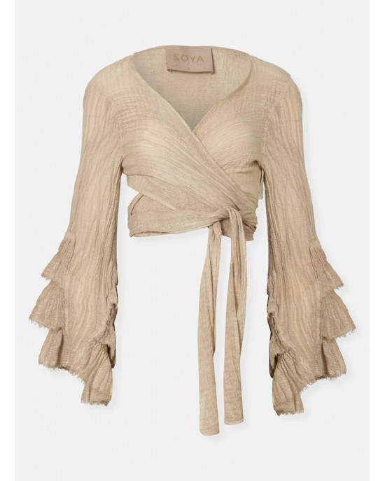Zoya Tiered Ruffles Gold Set Wrap Top & Παντελόνι
