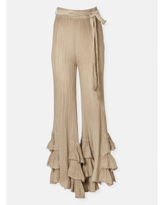 Zoya Tiered Ruffles Gold Set Wrap Top & Παντελόνι
