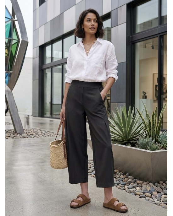 Zoya Cropped Culottes With Pleats Black Παντελόνι