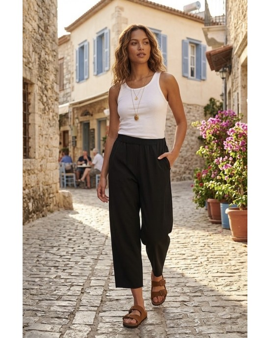 Zoya Cropped Culottes With Pleats Black Παντελόνι