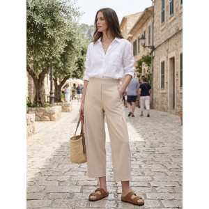 Zoya Cropped Culottes With Pleats Vanilla Παντελόνι