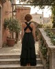 Zoya Backless Multi-Tiered Ruffle Black Maxi Φόρεμα