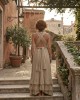 Zoya Backless Multi-Tiered Ruffle Gold Maxi Φόρεμα