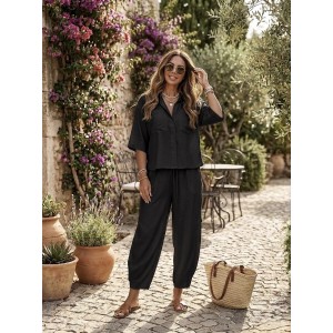 Zoya Set Black Πουκάμισο & Slouchy Παντελόνι