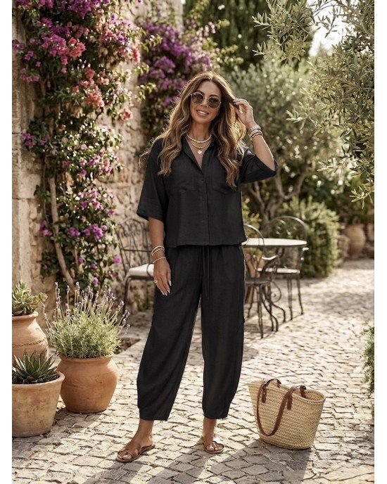 Zoya Set Black Πουκάμισο & Slouchy Παντελόνι