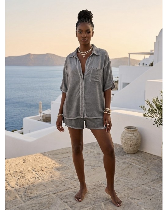 Zoya Set Loose Fit Πουκάμισο & Σορτς Grey