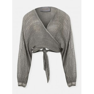 Zoya Wrap Crop Top & Σορτς Με Ξέφτια Grey