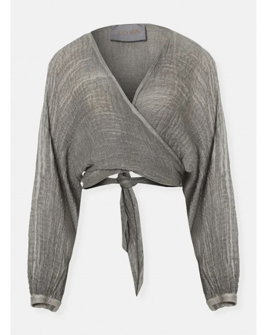 Zoya Wrap Crop Top & Σορτς Με Ξέφτια Grey