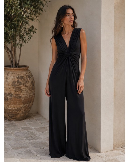 Zoya V-Neck Drape Black Ολόσωμη Φόρμα