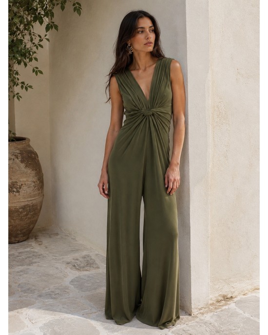 Zoya V-Neck Drape Khaki Ολόσωμη Φόρμα